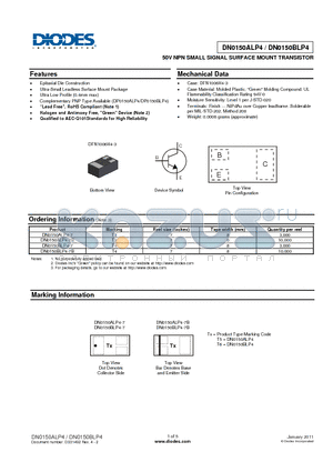 DN0150ALP4-7 datasheet - 50V NPN SMALL SIGNAL SURFACE MOUNT TRANSISTOR