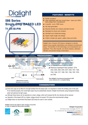 586-1306-103F datasheet - Single Chip BASED LED T1 3/4 BI-PIN