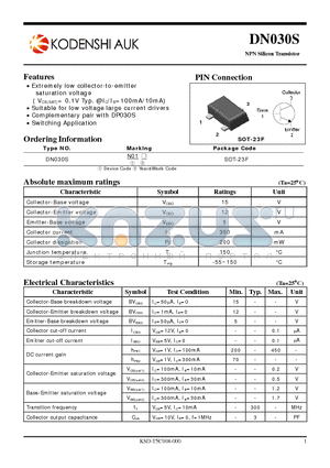 DN030S datasheet - Extremely low collector-to-emitter saturation voltage