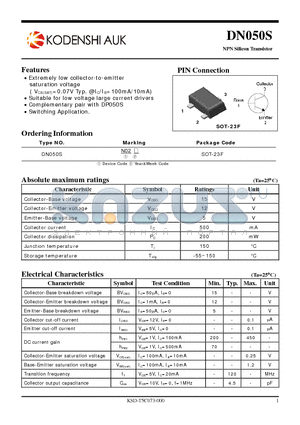 DN050S datasheet - Extremely low collector-to-emitter saturation voltage