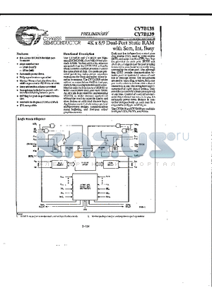 CY7B138-25GC datasheet - 4K x8/9 Dual-Port Static RAM with Sem, Int, Busy