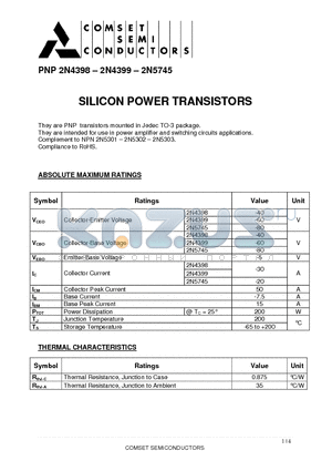 2N4399 datasheet - SILICON POWER TRANSISTORS