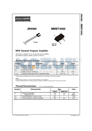 2N4400 datasheet - NPN General Purpose Amplifier