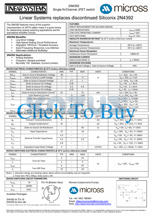 2N4392_TO-18 datasheet - Single N-Channel JFET switch