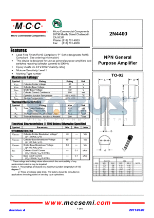 2N4400 datasheet - NPN General Purpose Amplifier