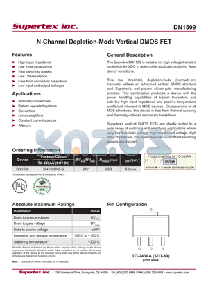 DN1590 datasheet - N-Channel Depletion-Mode Vertical DMOS FET