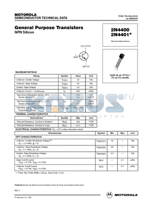 2N4401 datasheet - General Purpose Transistors(NPN Silicon)