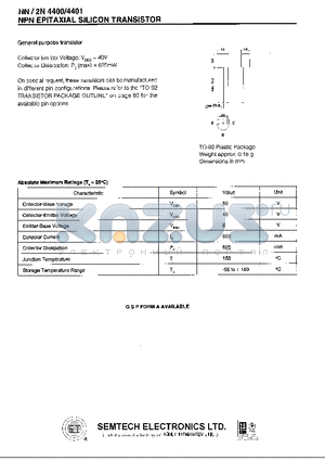 2N4401 datasheet - NPN EXPITAXIAL SILICON TRANSISTOR