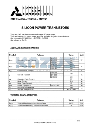 2N4398 datasheet - SILICON POWER TRANSISTORS