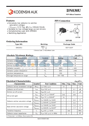 DN030U datasheet - Extremely low collector-to-emitter saturation voltage