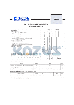 2N4401 datasheet - TO - 92 BIPOLAR TRANSISTORS TRANSISTOR(NPN)