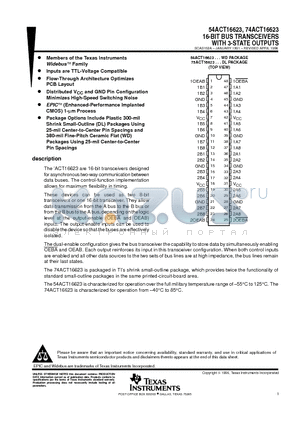 75ACT16623 datasheet - 16-BIT BUS TRANSCEIVERS WITH 3-STATE OUTPUTS