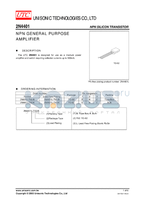 2N4401-T92-B datasheet - NPN GENERAL PURPOSE AMPLIFIER