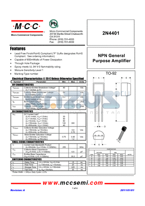 2N4401 datasheet - NPN General Purpose Amplifier