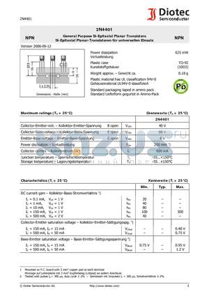 2N4401 datasheet - General Purpose Si-Epitaxial Planar Transistors
