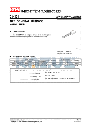 2N4401-T92-K datasheet - NPN GENERAL PURPOSE AMPLIFIER