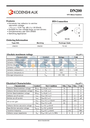 DN200 datasheet - Extremely low collector-to-emitter saturation voltage