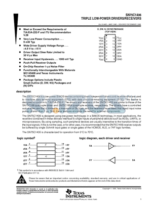 75C1406 datasheet - TRIPLE LOW-POWER DRIVERS/RECEIVERS