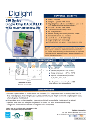 586-2701-203F datasheet - Single Chip BASED LED T3 1/4 MINIATURE SCREW (E10)