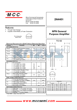 2N4401 datasheet - NPN General Purpose Amplifier