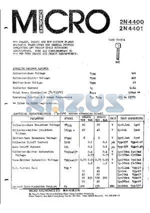 2N4401 datasheet - NPN SILICON PLANAR EPITAXIAL TRANSISTOR