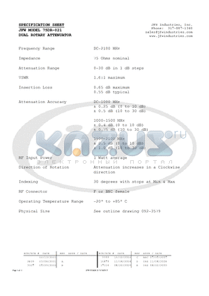 75DR-021 datasheet - DUAL ROTARY ATTENUATOR