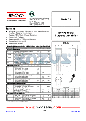 2N4401_11 datasheet - NPN General Purpose Amplifier