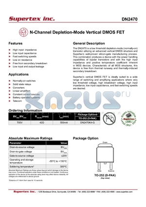 DN2470 datasheet - N-Channel Depletion-Mode Vertical DMOS FET