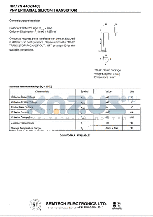 2N4402 datasheet - PNP EXPITAXIAL SILICON TRANSISTOR