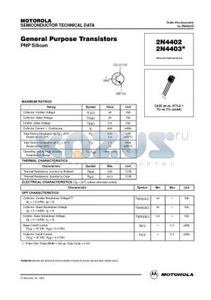2N4403 datasheet - General Purpose Transistors(PNP Silicon)
