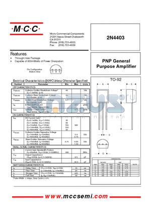 2N4403 datasheet - PNP General Purpose Amplifier