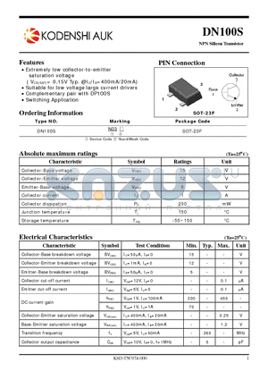 DN100S datasheet - Extremely low collector-to-emitter saturation voltage