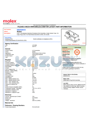 58783-0010 datasheet - HMC Rectangular Industrial Receptacle Shell Assembly, Single Module Type, ForLarge Plug Cover, For Panel Mount and Wire-to-Wire, 52 Circuits