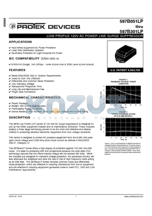 587B051LP datasheet - LOW PROFILE 120V AC POWER LINE SURGE SUPPRESSOR