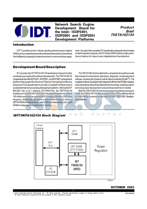 75KTA162134 datasheet - Network Search Engine Development Board for the Intel^ IXDP2401 IXDP2801 and IXDP2851 Development Platforms