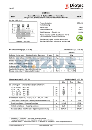 2N4403 datasheet - General Purpose Si-Epitaxial Planar Transistors