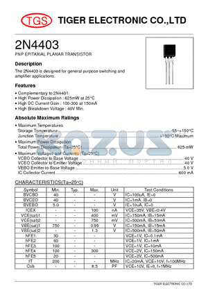 2N4403 datasheet - PNP EPITAXIAL PLANAR TRANSISTOR