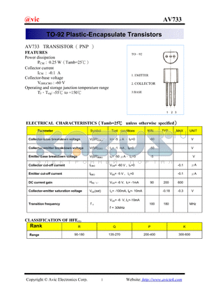 AV733 datasheet - TO-92 Plastic-Encapsulate Transistors