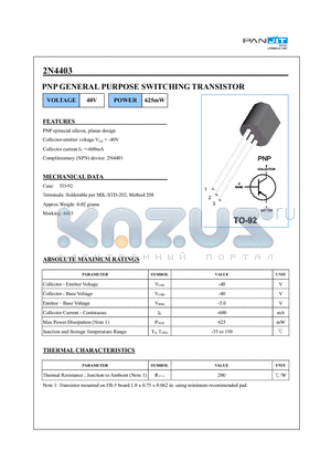 2N4403B datasheet - PNP GENERAL PURPOSE SWITCHING TRANSISTOR