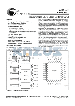 CY7B9911 datasheet - Programmable Skew Clock Buffer (PSCB)