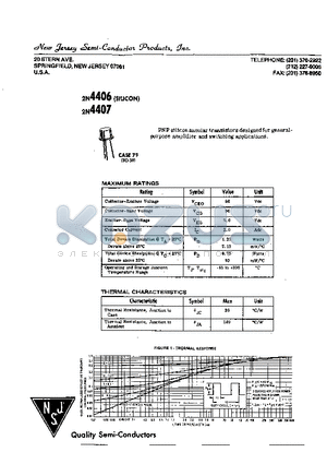 2N4406 datasheet - PNP SILICON ANNULAR TRANSISTORS