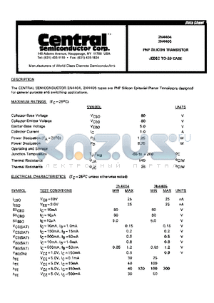 2N4404 datasheet - PNP SILICON TRANSISTOR