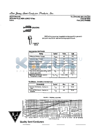 2N4407 datasheet - PNP SILICON ANNULAR TRANSISTORS