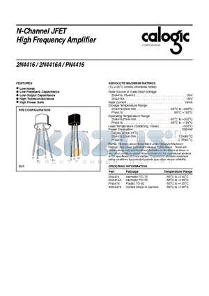 2N4416 datasheet - N-Channel JFET High Frequency Amplifier