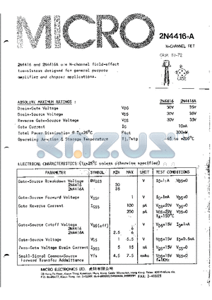 2N4416 datasheet - N-CHANNEL FET