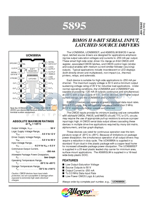 5895 datasheet - BiMOS II 8-BIT SERIAL INPUT, LATCHED SOURCE DRIVERS