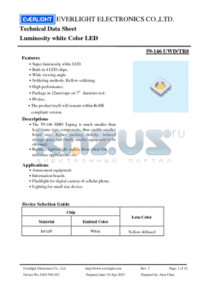 59-146UWD datasheet - Luminosity white Color LED