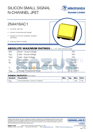 2N4416AC1 datasheet - SILICON SMALL SIGNAL N-CHANNEL JFET