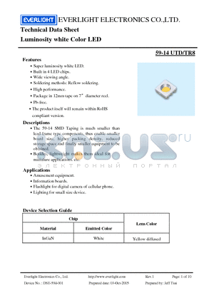 59-14TR8 datasheet - Technical Data Sheet Luminosity white Color LED