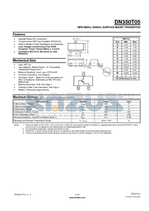 DN350T05_1 datasheet - NPN SMALL SIGNAL SURFACE MOUNT TRANSISTOR